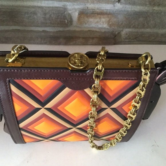 Collectible Tory Burch Horse Frame Leather Clutch Cross Body Bag Purse Rare New - Picture 2 of 7